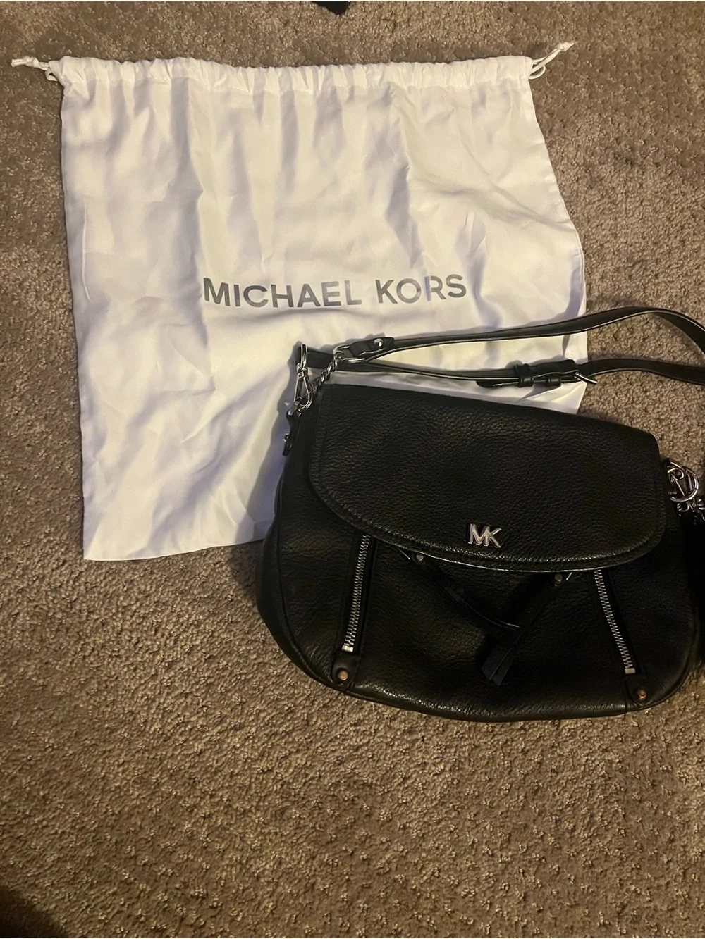 Michael Kors Black Pebbled Leather Crossbody with MK Hardware